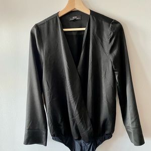 Black Silk Long Sleeve Bodysuit